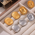 Multi-Line Geometric Oval Stud Earrings Gold Steel Titanium view 4