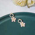 Pink Glitter Flower Drop Earrings Pearl Ring Studs view 4
