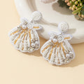 Beaded Seashell Drop Earrings Faux Pearl Rhinestone White Gold view 3