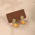 Amber Bead Ornate Gold Tone Medallion Dangle Earrings view 2