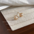 Mini Square Gold Tone Frame Cream Pearl Stud Earrings view 3