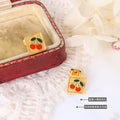 Square Cherry Enamel Stud Earrings Gold Steel Pair view 2