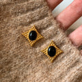 Gold-Tone Diamond-Shaped Stone Stud Earrings - 2 Styles view 7