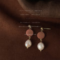 Gold Ball Terracotta Disc Baroque Pearl Drop Stud Earrings view 3