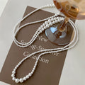 Long White Pearl Geometric Necklaces Three Gold Styles view 4