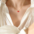 Gold Tone Red Heart Pendant Necklace Cable Chain Clavicle Style view 4