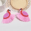 Beaded Flamingo Earrings With Pink Raffia Fringe Skirt view 4