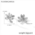 Gold Steel Plumeria Flower Stud Earrings Titanium Steel Pair view 7