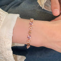 Rose Gold Flower Pearl Bracelet Purple Clear Crystal Clasp view 3