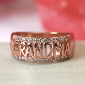 Silver Rose Gold Grandma Letter Band Pave Finger Ring