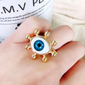 Gold Tone Sculpted Sun Realistic Blue Eyeball Adjustable Ring view 5