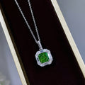 Silver Green Square Halo Pendant Necklace Clear Halo Frame view 3