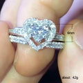 Heart Crystal Solitaire and Open Halo Two Ring Set view 3