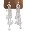 Silver Tone Pearl Tassel Chandelier Earrings Jewelry Design view 5