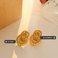 Vintage Twisted Shell Fan Stud Earrings Gold Steel view 2