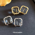 Clear Square Crystal Stud Earrings in Gold and Silver Tones view 2