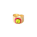 Gold Tone Wide Cuff Smiley and Lash Eye Adjustable Rings view 5