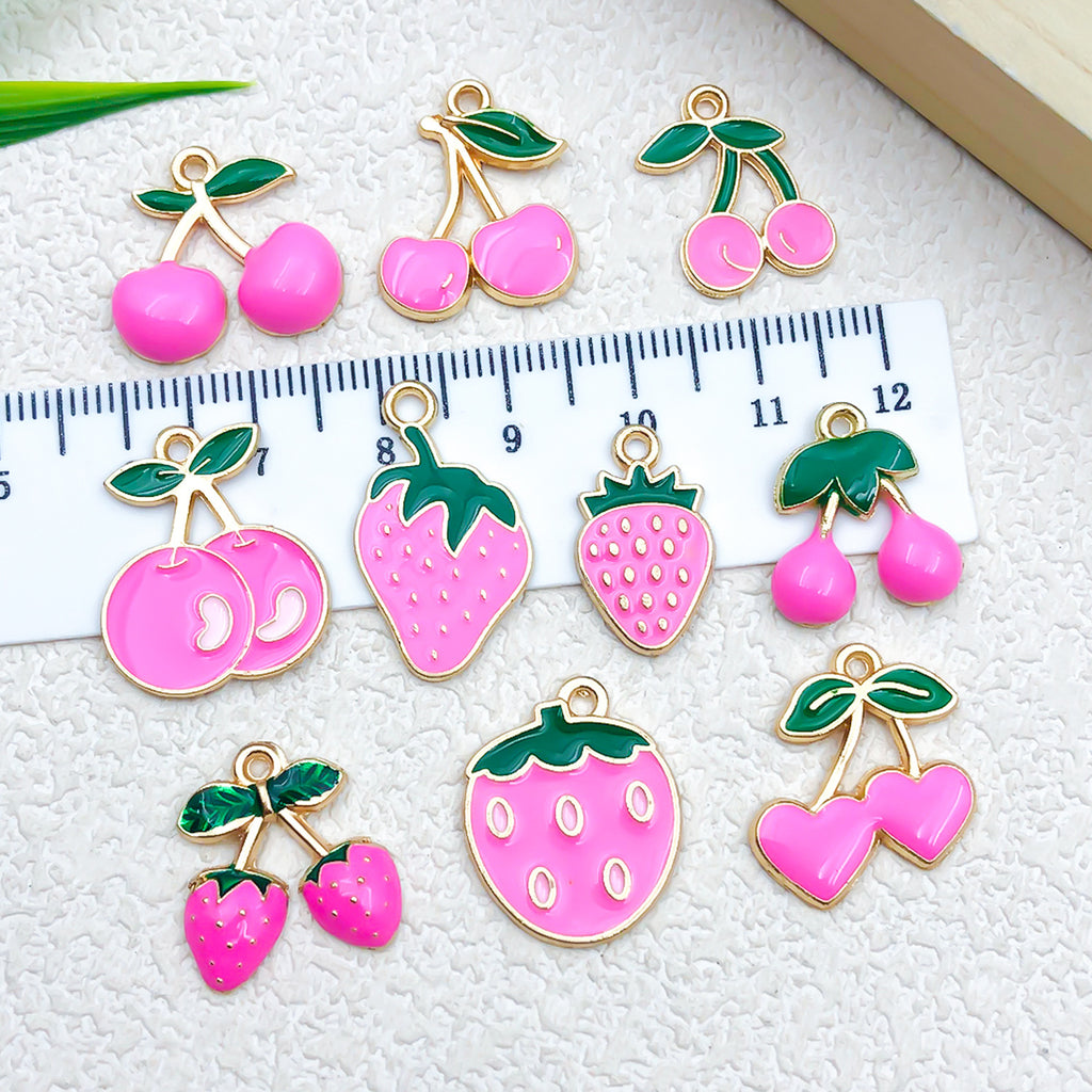 Rose Red Zinc Alloy Strawberry Cherry Fruit Charm Pendant for DIY Bracelet Necklace