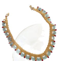 Gold Tone Beaded Collar Necklace With Blue And Red Fringe view 5