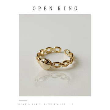 Gold Chain Link Open Ring with Flat Oval Disc Ends