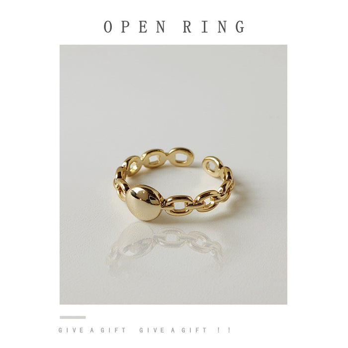 Gold Open Adjustable Chain Link Ring Oval Disc Accent