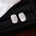 Brushed Rounded Rectangle Small Stud Earrings in Silver view 2