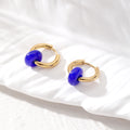 Gold Tone Huggie Earrings with Natural Stone Donut Beads view 6