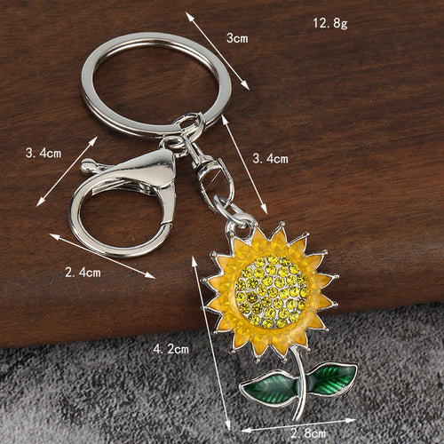 Sunflower Rhinestone Metal Keychain Bag Charm