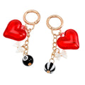 Translucent Red Heart White Bow Charm Gold-Tone Keychain view 5
