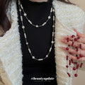 Red or White Beaded Long Necklace With Gold Tone Links view 1