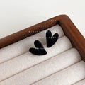 Flocked Velvet Heart Stud Earrings in Wine Red Black view 4