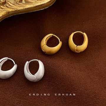 Chunky Matte Huggie Hoop Earrings in Gold and Silver Tones