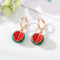 Gold Tone Colorful Enamel Fruit Huggie Drop Earrings view 8