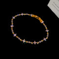 Gold Purple Crystal Flower Link Bracelet Lobster Clasp view 6