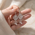 Silver Tone Fu Medallion Ball Fringe Hook Earrings view 4