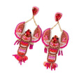 Cartoon Lobster Beaded Drop Earrings With Rhinestone Stud Top view 5