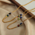 Gold Curb Chain Necklace Multicolor Stone Bead Side Stations view 3