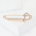 Double Heart Crystal Safety Pin Brooch in Gold or Silver Tone view 2