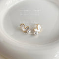 White Mother-Of-Pearl Heart Gold Frame Pearl Stud Earrings view 4