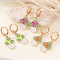 Gold Tone Enamel Flower Mushroom Huggie Drop Earrings in Six Colors view 5