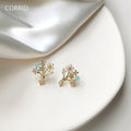 Gold Tone Floral Bouquet Stud Earrings With Pearls And Clear Stones view 4
