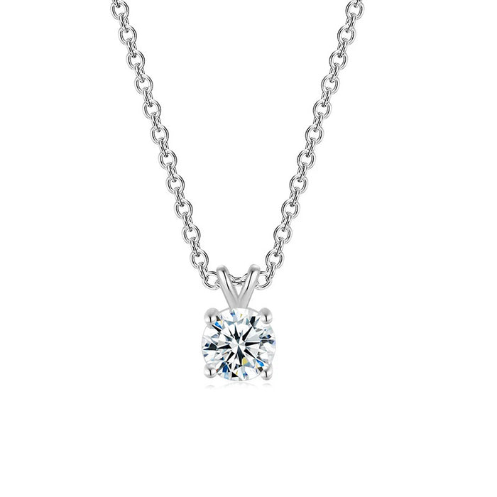 Round Clear CZ Pendant Necklace V Bail Silver Cable Chain