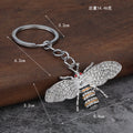 Clear Stone Bee Metal Keychain In Silver And Gold Tones view 2
