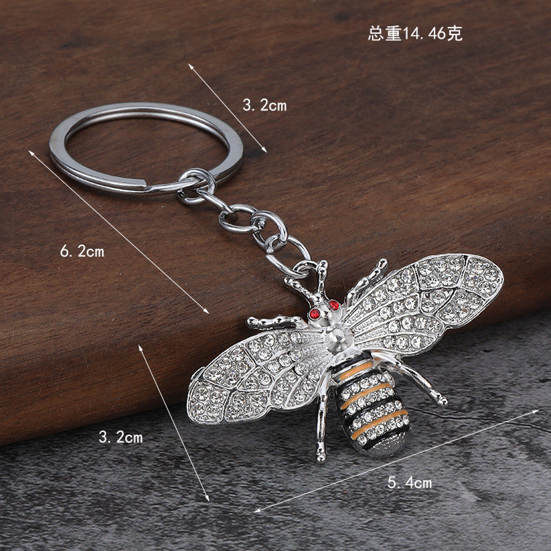 Bee Crystal Rhinestone Metal Keychain for Car Bag Backpack Accessory