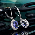 Blue Oval Halo Lever Back Drop Earrings Silver Tone view 3