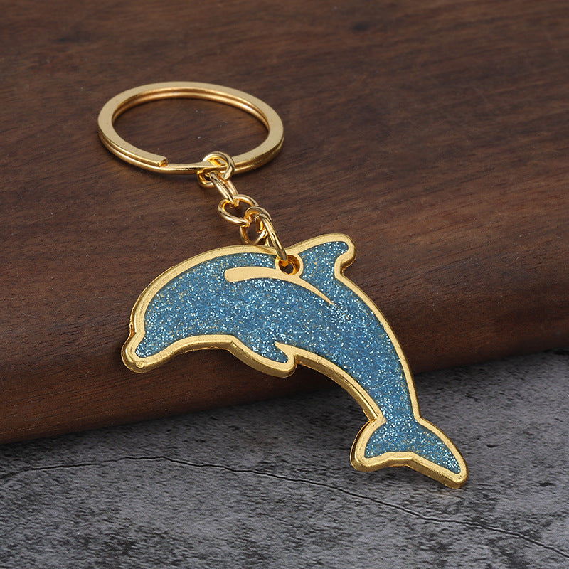 Colorful Enamel Dolphin Metal Keychain Ocean Animal Bag Charm Accessory