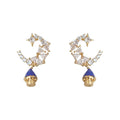 Gold Crystal Crescent Moon Blue Castle Drop Earrings Two Styles view 5