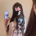 Fabric Butterfly Flower Tassel Hair Clips Pink Blue view 1