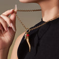 Gold Chili Pepper Pendant Necklace Ladybug Wing Cable Chain view 4