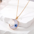 Gold Tone Druzy Crescent Moon Blue Evil Eye Pendant Necklaces view 3